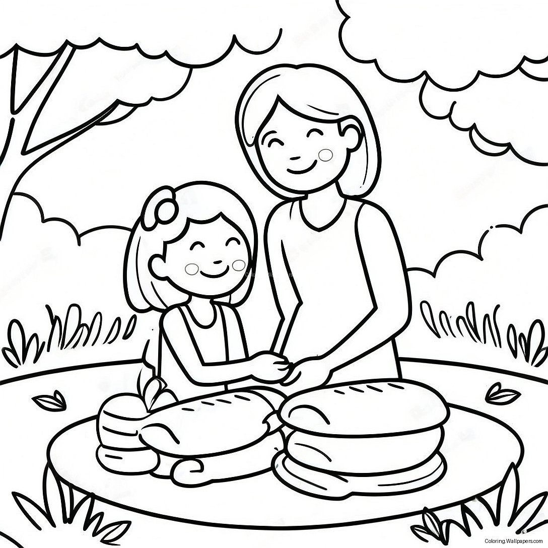 Frohes Picknick Von Mama Und Tochter Ausmalbild 5543