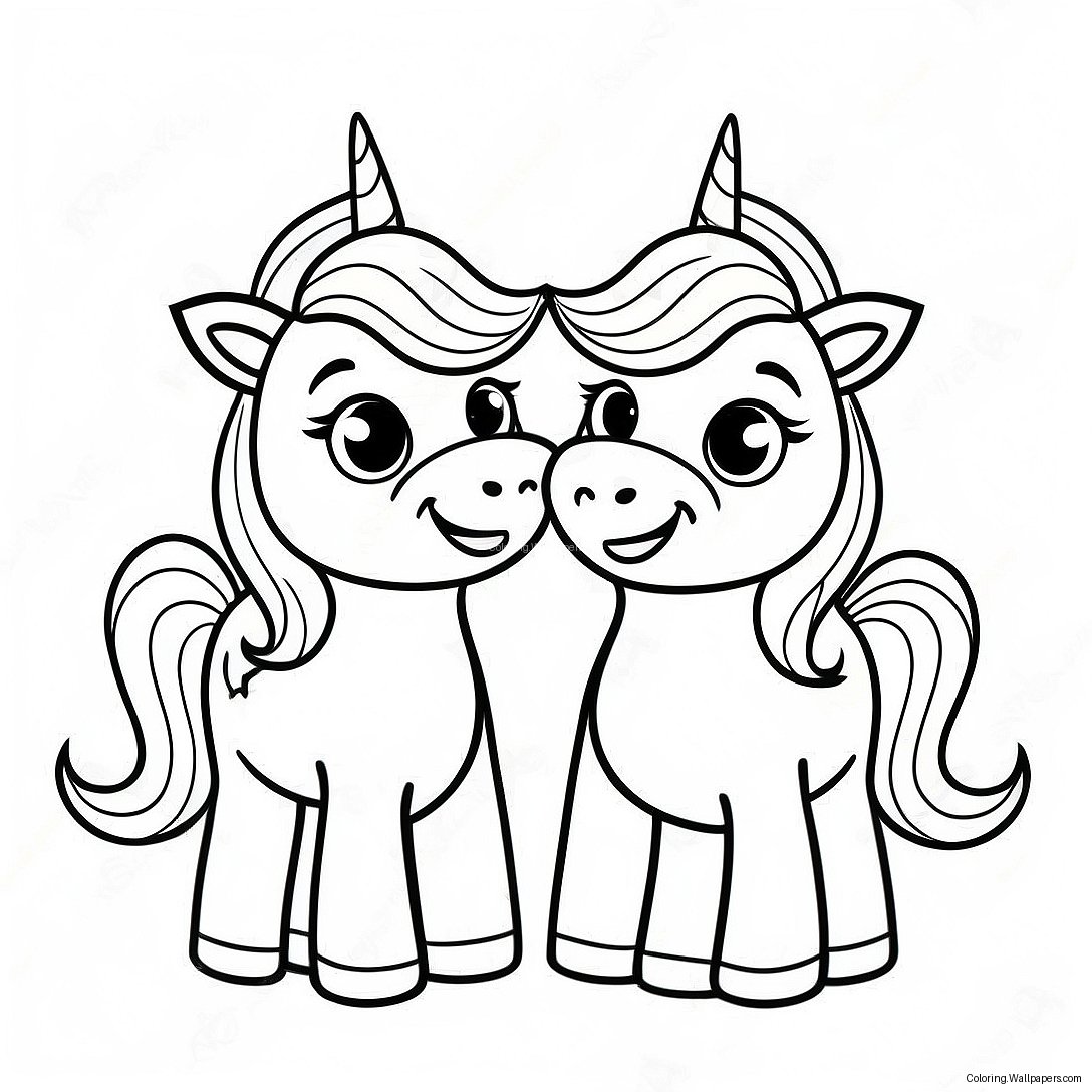 Happy Moody Unicorn Twins Coloring Page 33699