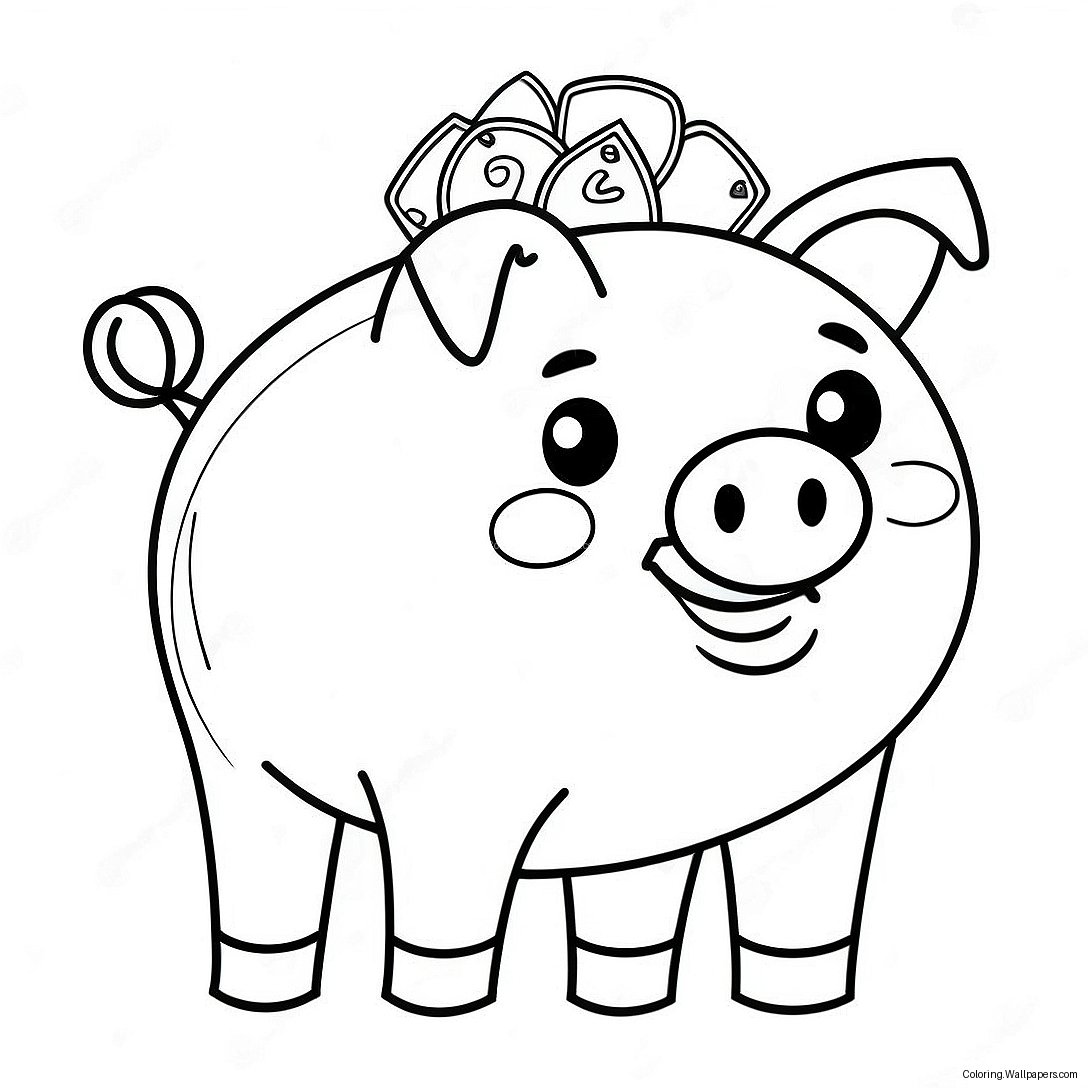 Happy Piggy Bank Coloring Page 40826