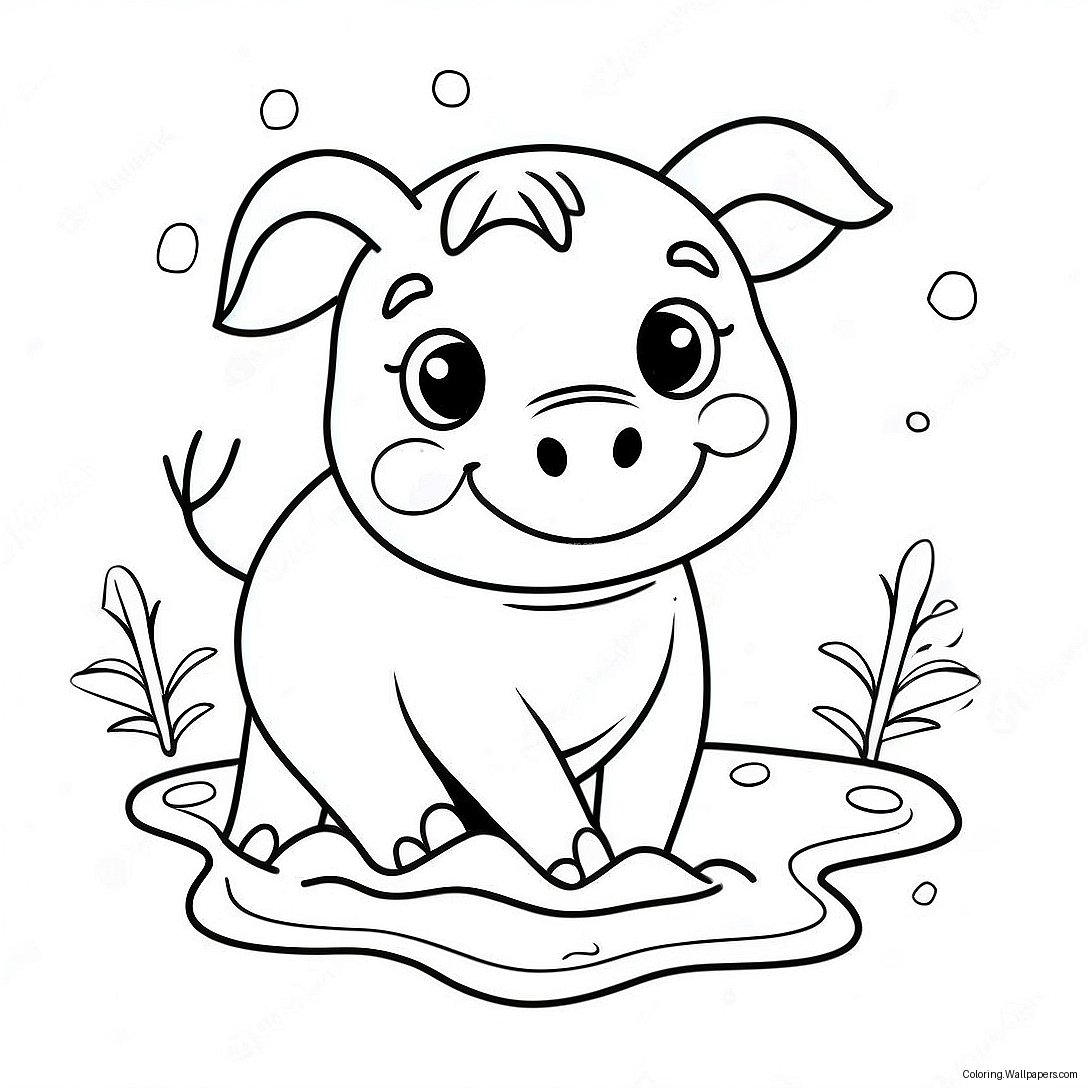 Happy Piggy Playing In Mud Coloring Page 6571