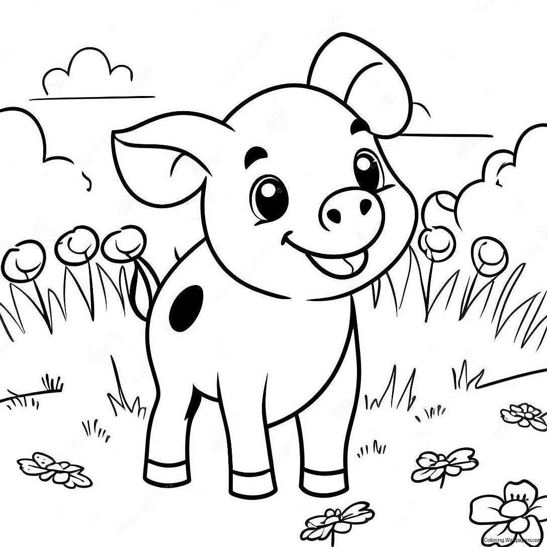 Happy Piglet In A Field Coloring Page 3596