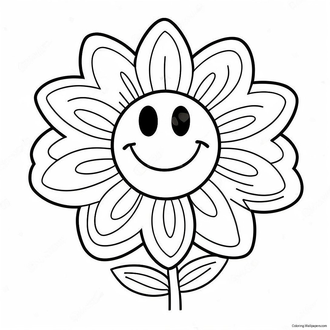 Página Para Colorir Da Flor Com Carinha Sorridente Feliz 43759