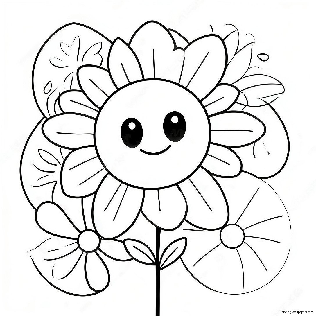 Página Para Colorir Da Flor Com Carinha Sorridente Feliz 43760