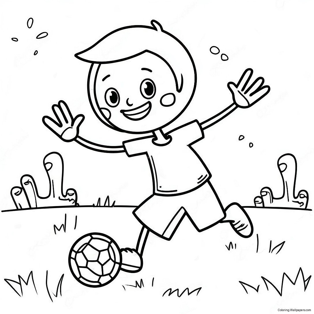 Happy Stick Man Playing Soccer Coloring Page 29187