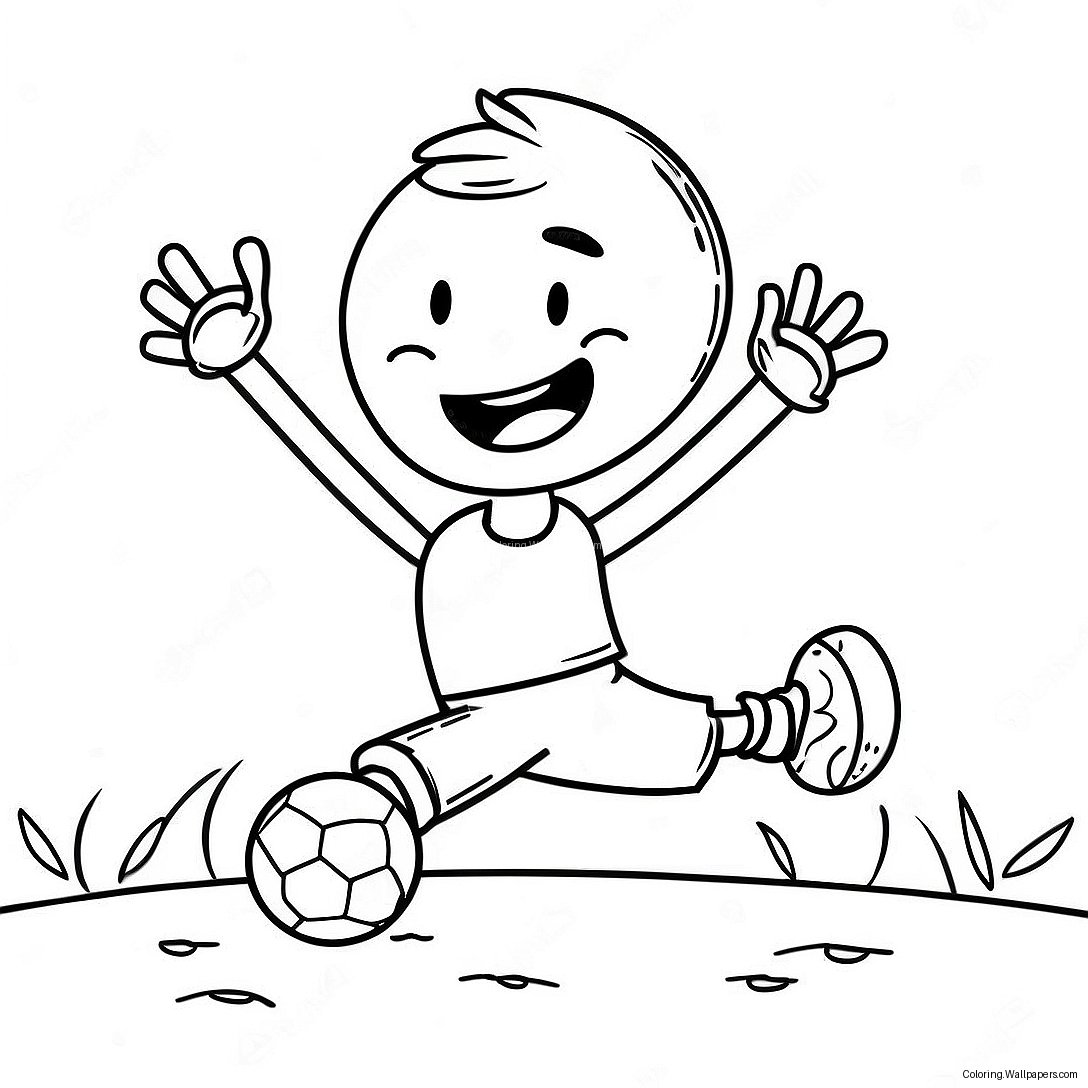 Happy Stickman Playing Soccer Coloring Page 36414