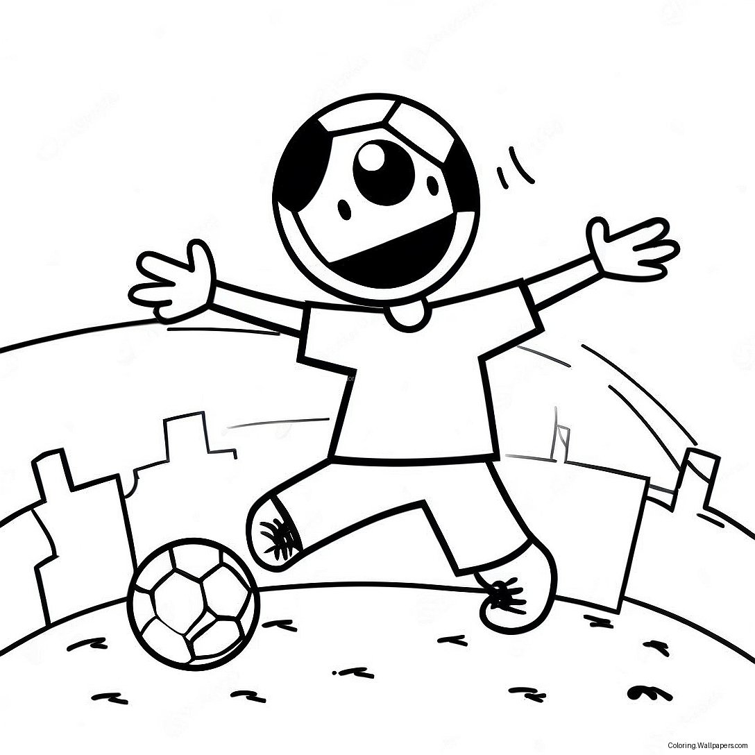 Happy Stickman Playing Soccer Coloring Page 36415