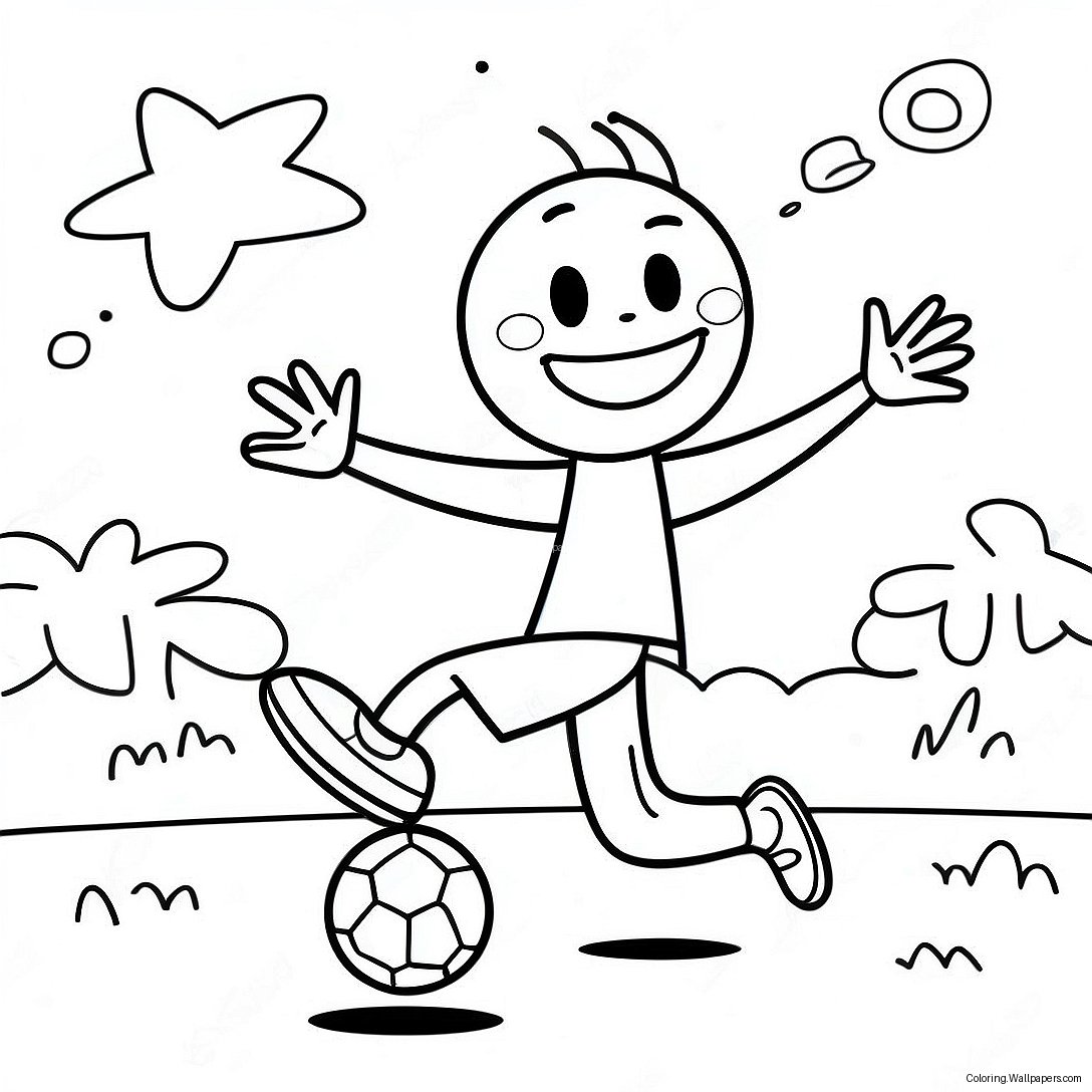 Happy Stickman Playing Soccer Coloring Page 36416