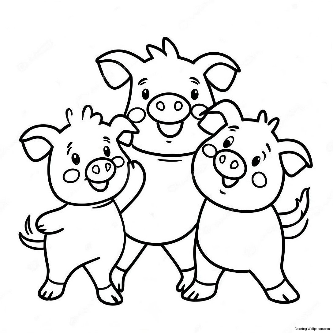 Happy Three Little Pigs Coloring Page 3029