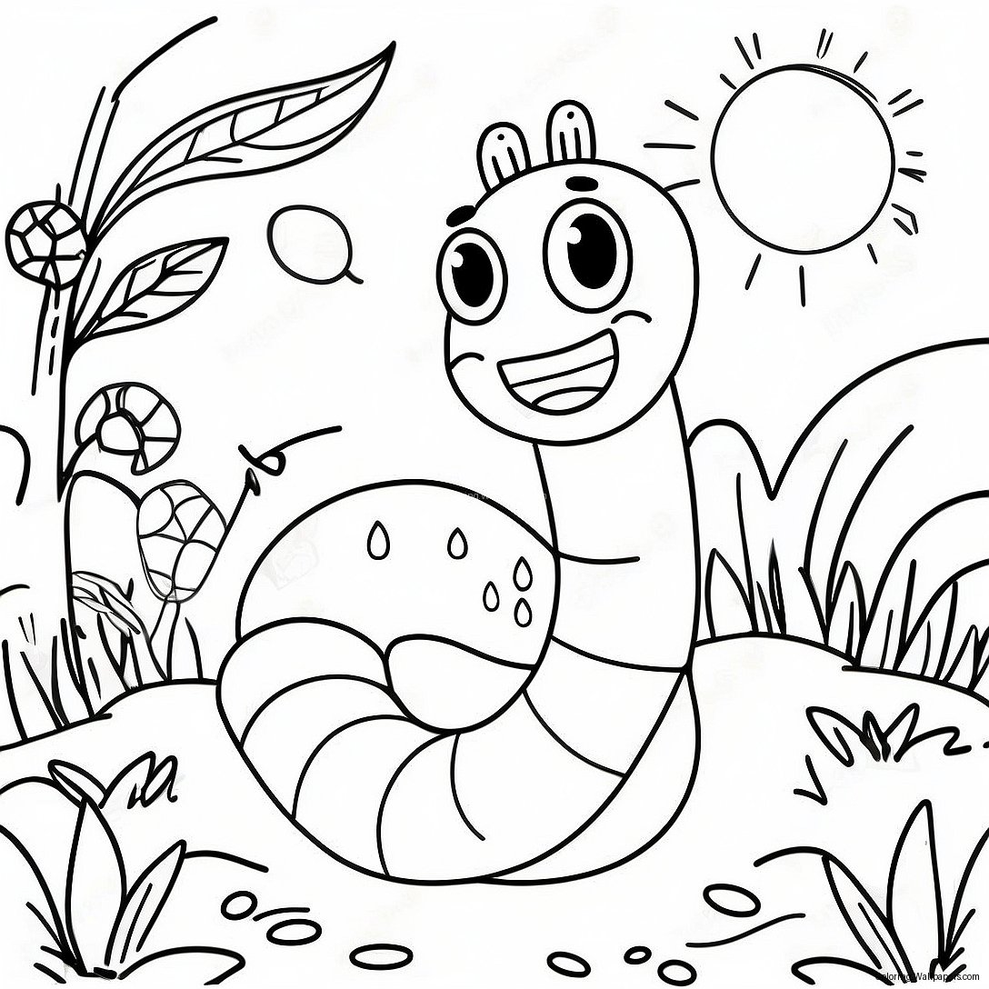 Happy Worm In The Garden Coloring Page 37159