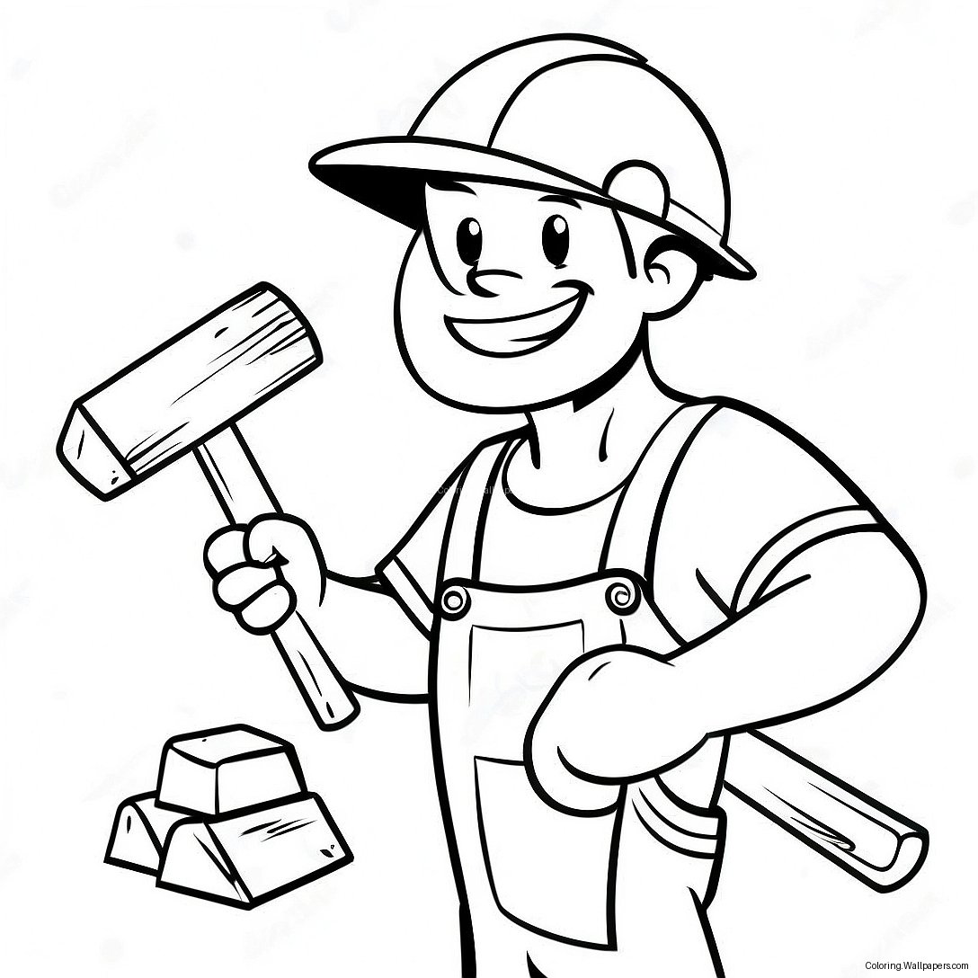 Hardworking Construction Worker With Hammer Coloring Page 14500