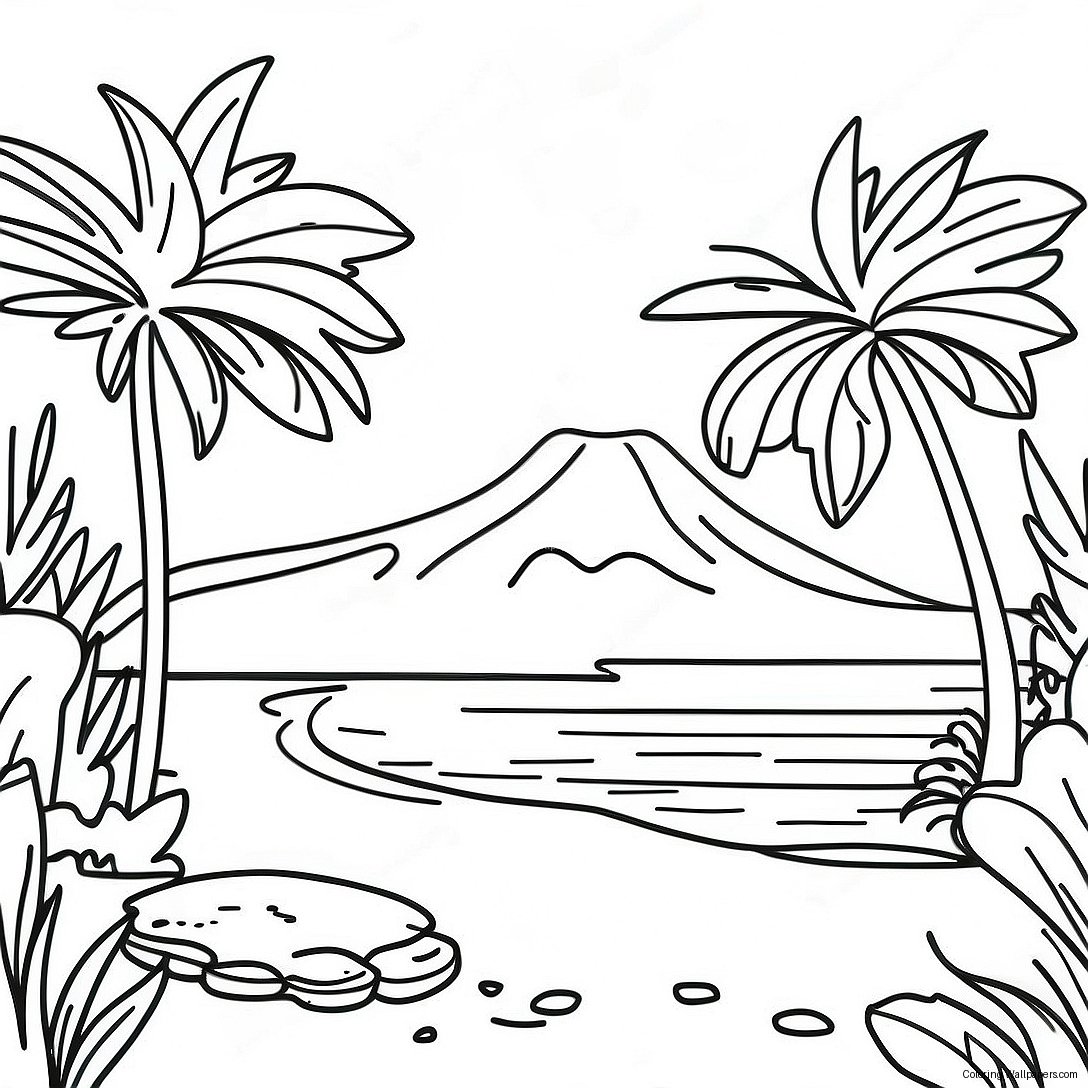 Hawaii Tropical Landscape Coloring Page 29773