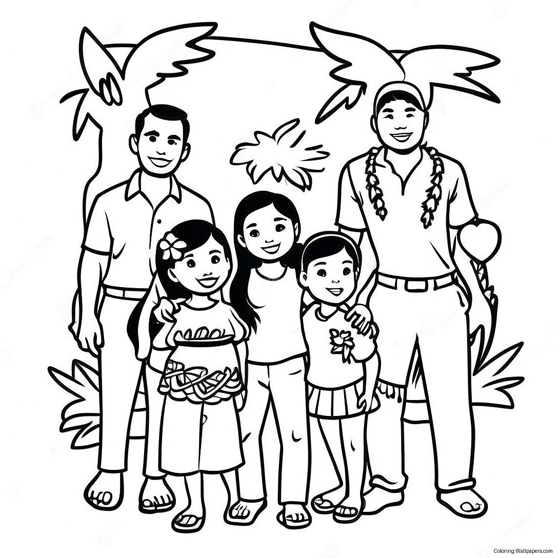 Hawaiian Ohana Family Coloring Page 37674