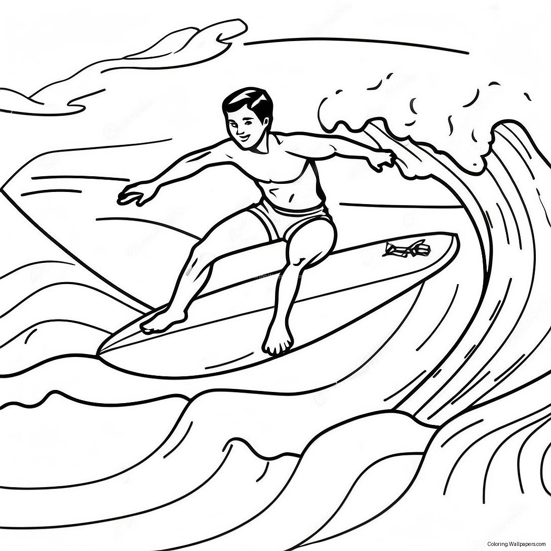 Hawaiian Surfing Scene Coloring Page 44177