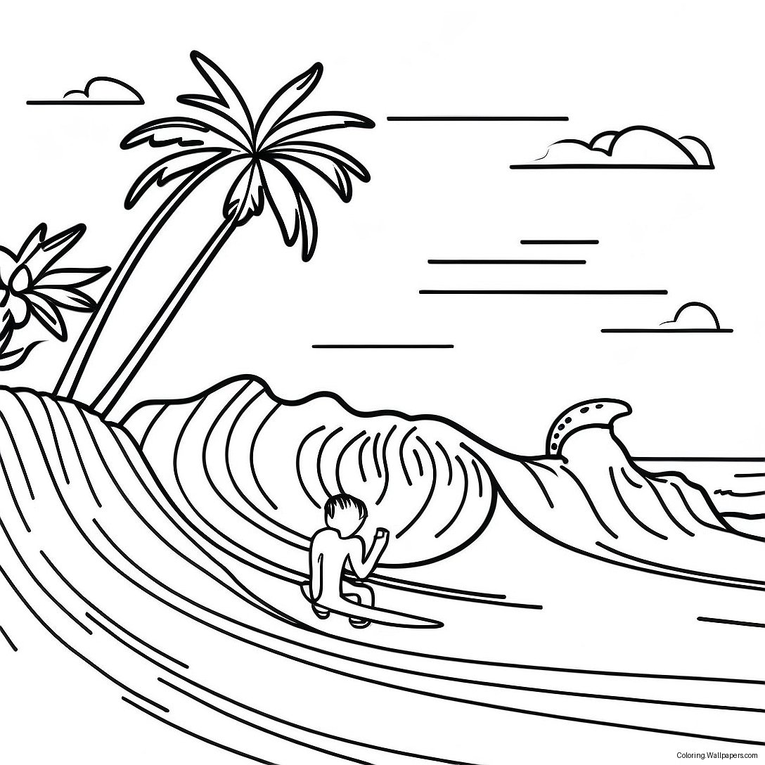 Hawaiian Surfing Scene Coloring Page 44178