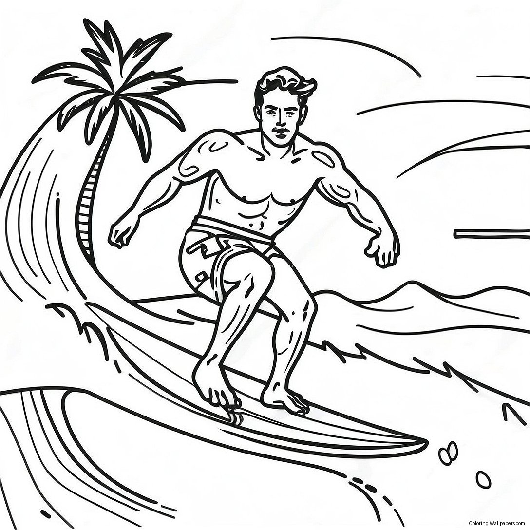 Hawaiian Surfing Scene Coloring Page 44179