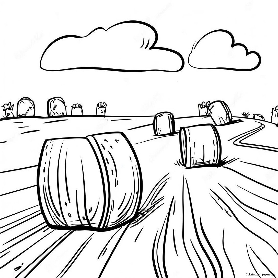 Hay Bales In A Sunny Field Coloring Page 56039