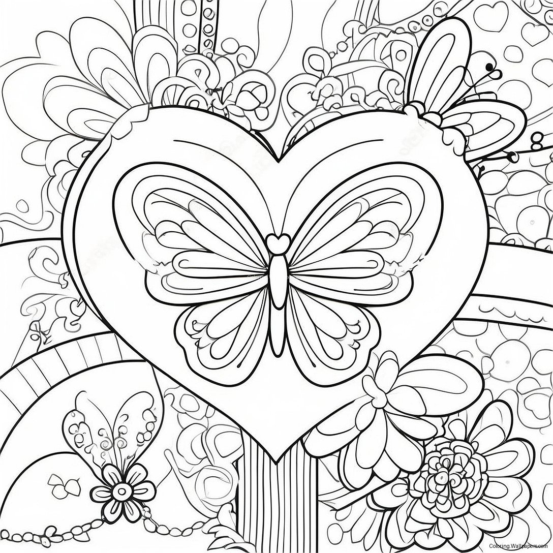 Heart Butterfly Coloring Page 56537