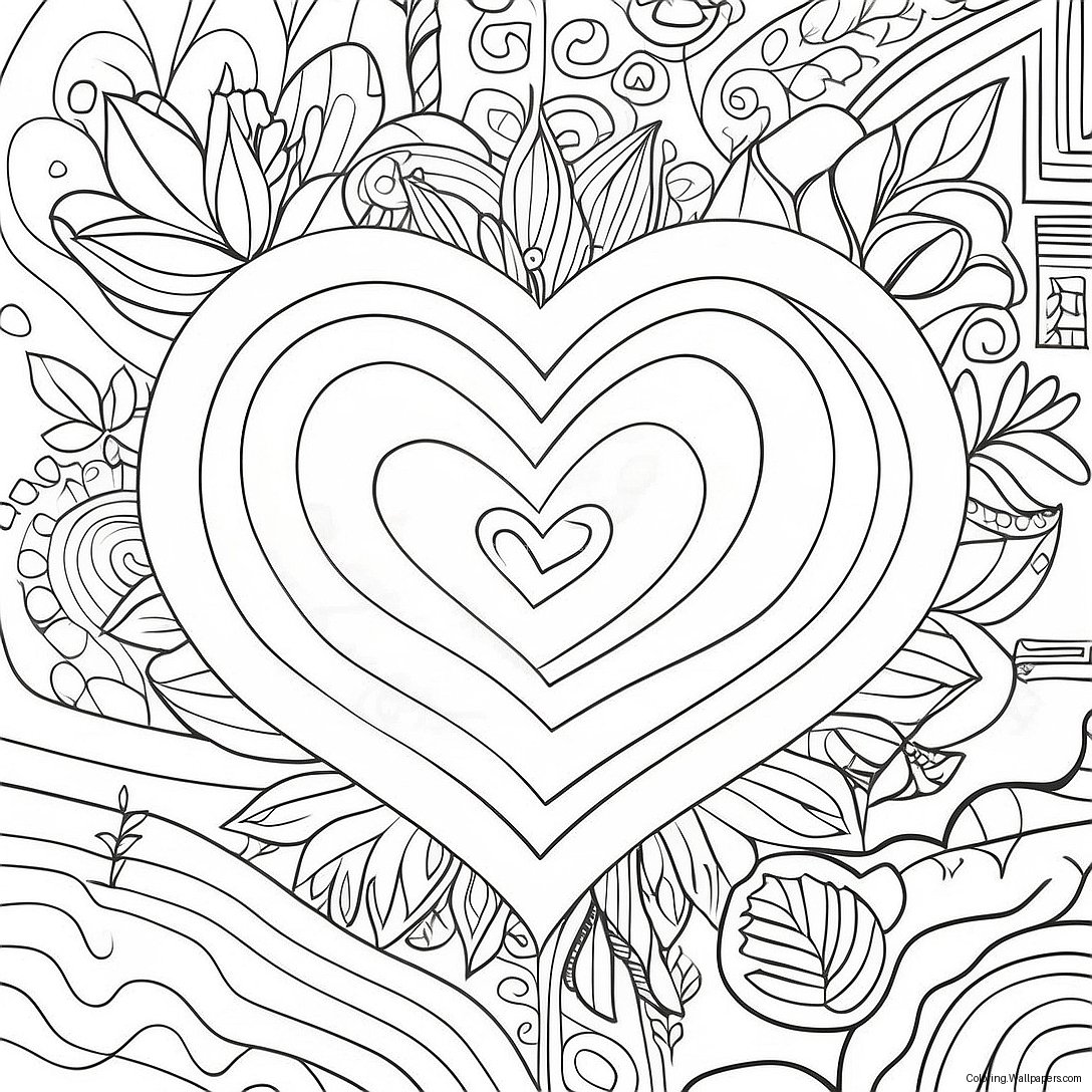 Heart Rose Coloring Page 3034