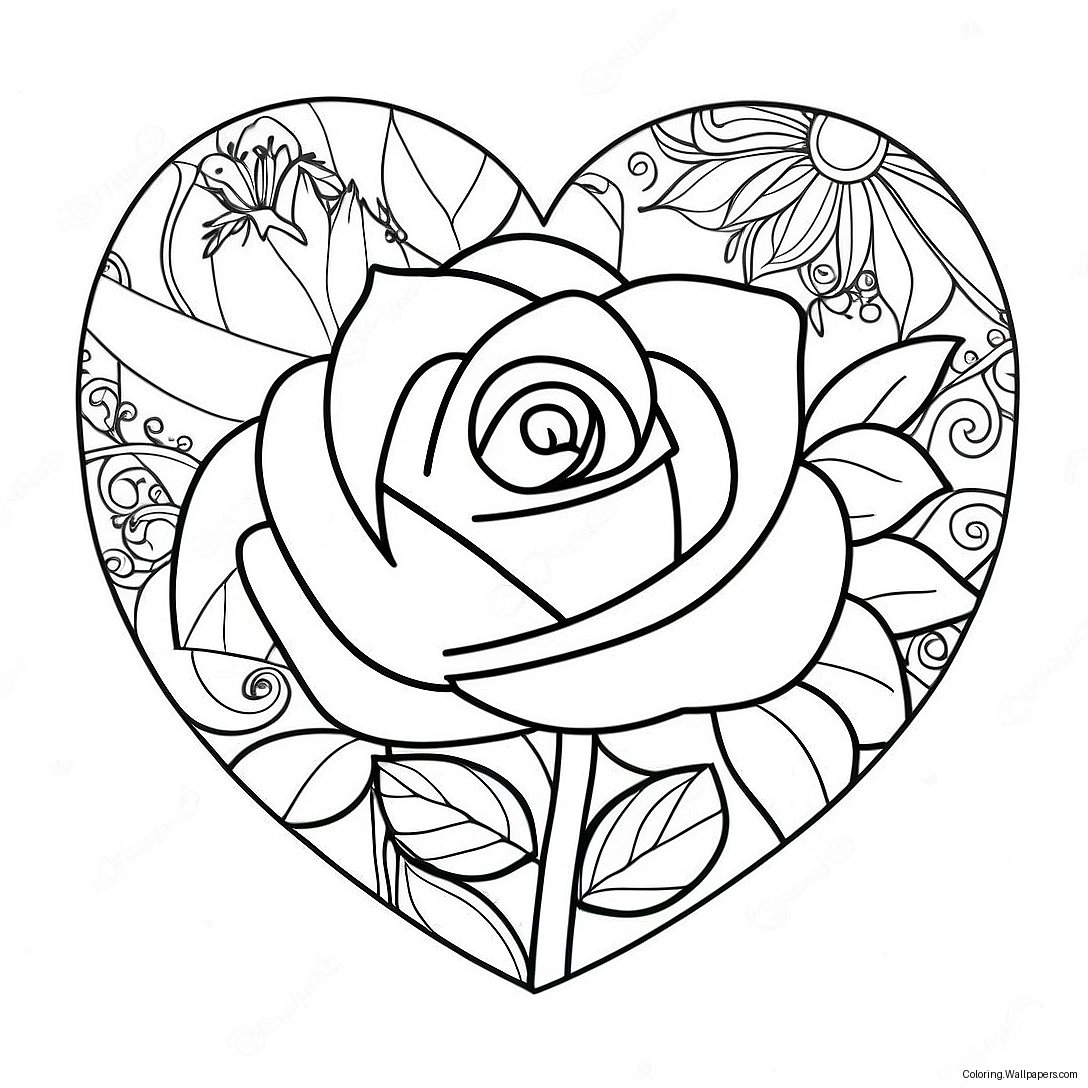 Heart Rose Coloring Page 3035