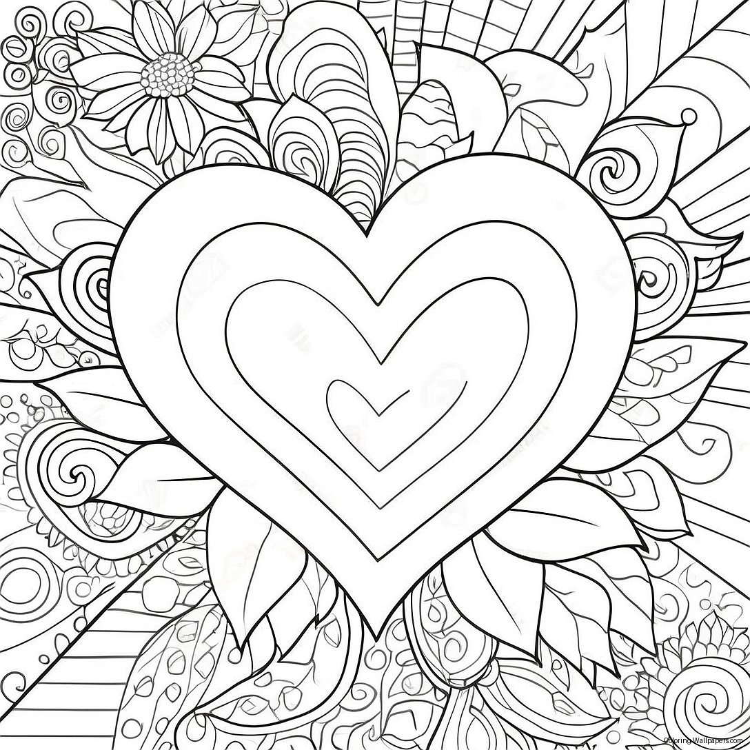 Heart Rose Coloring Page 3036