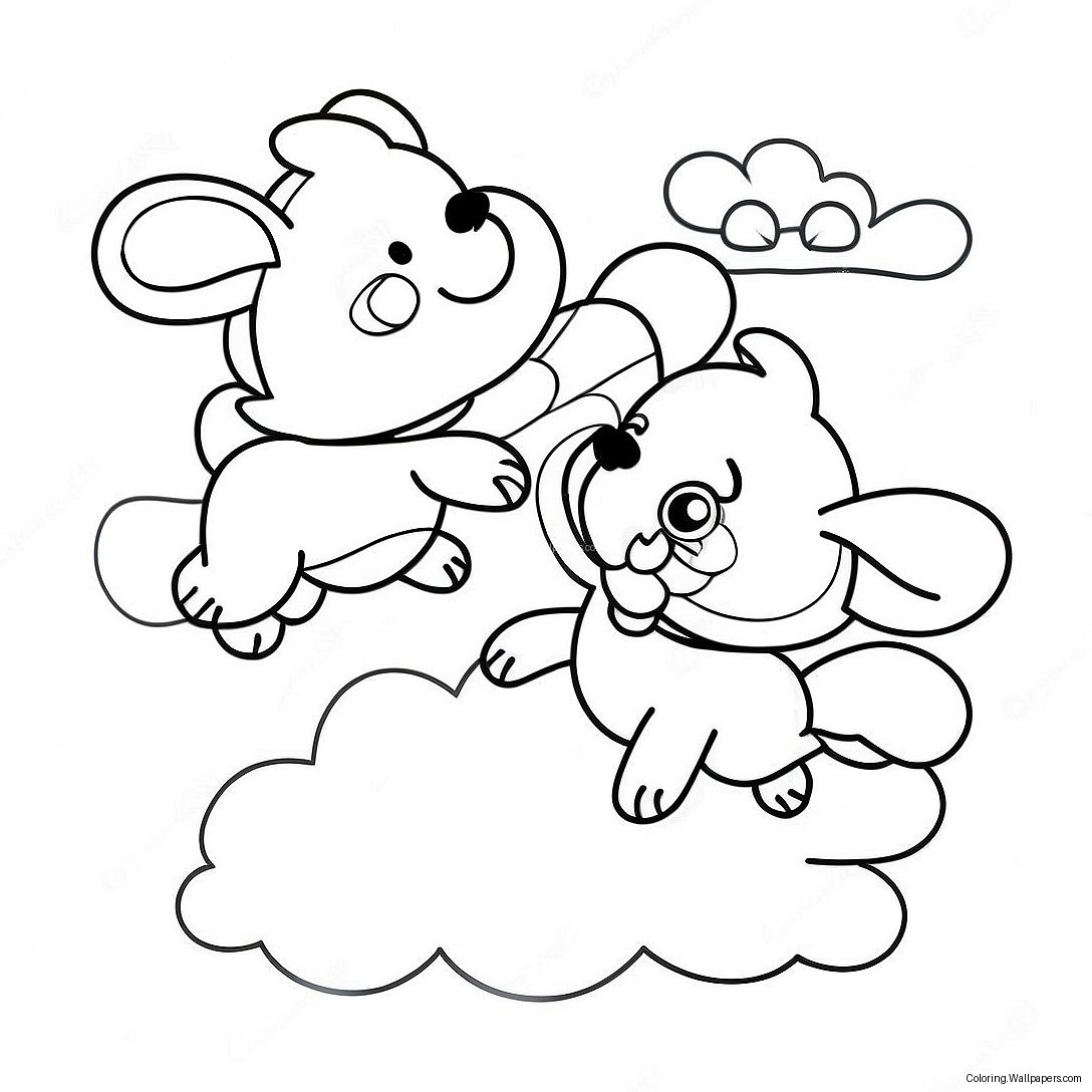 Heavenly Dogs Playing In The Clouds Coloring Page 46878