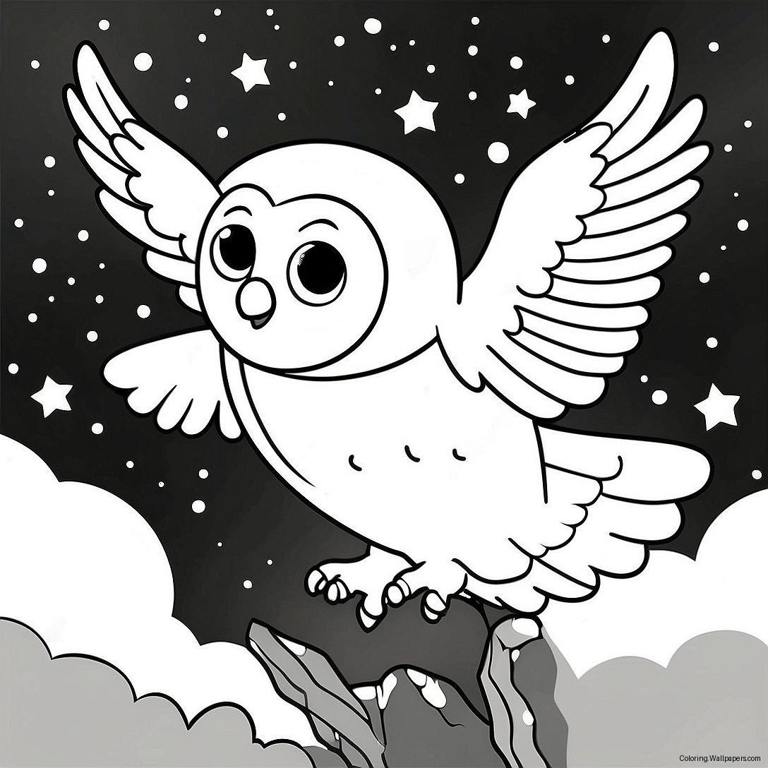 Hedwig Flying In The Night Sky Coloring Page 12946