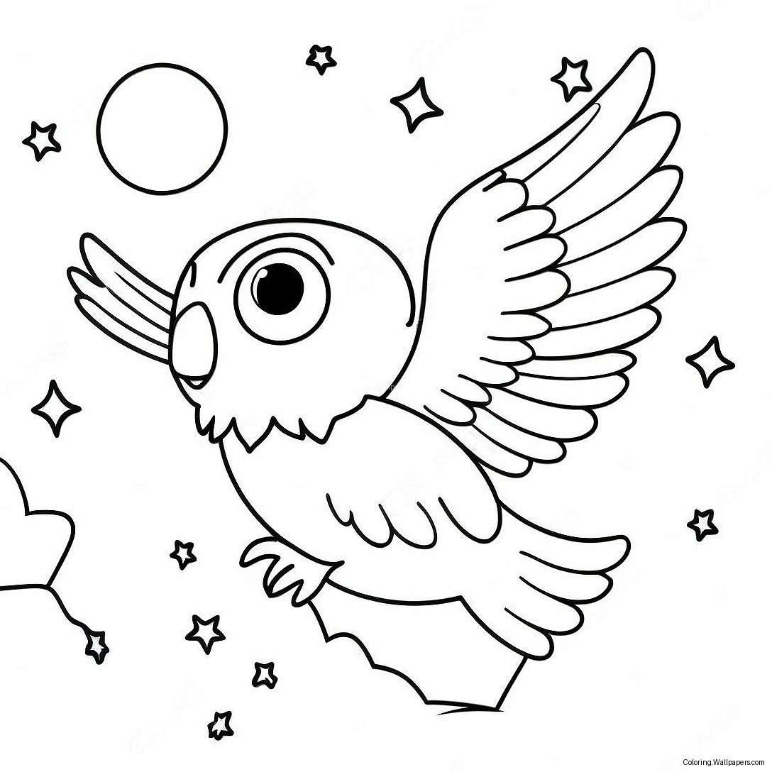 Hedwig Flying In The Night Sky Coloring Page 12948