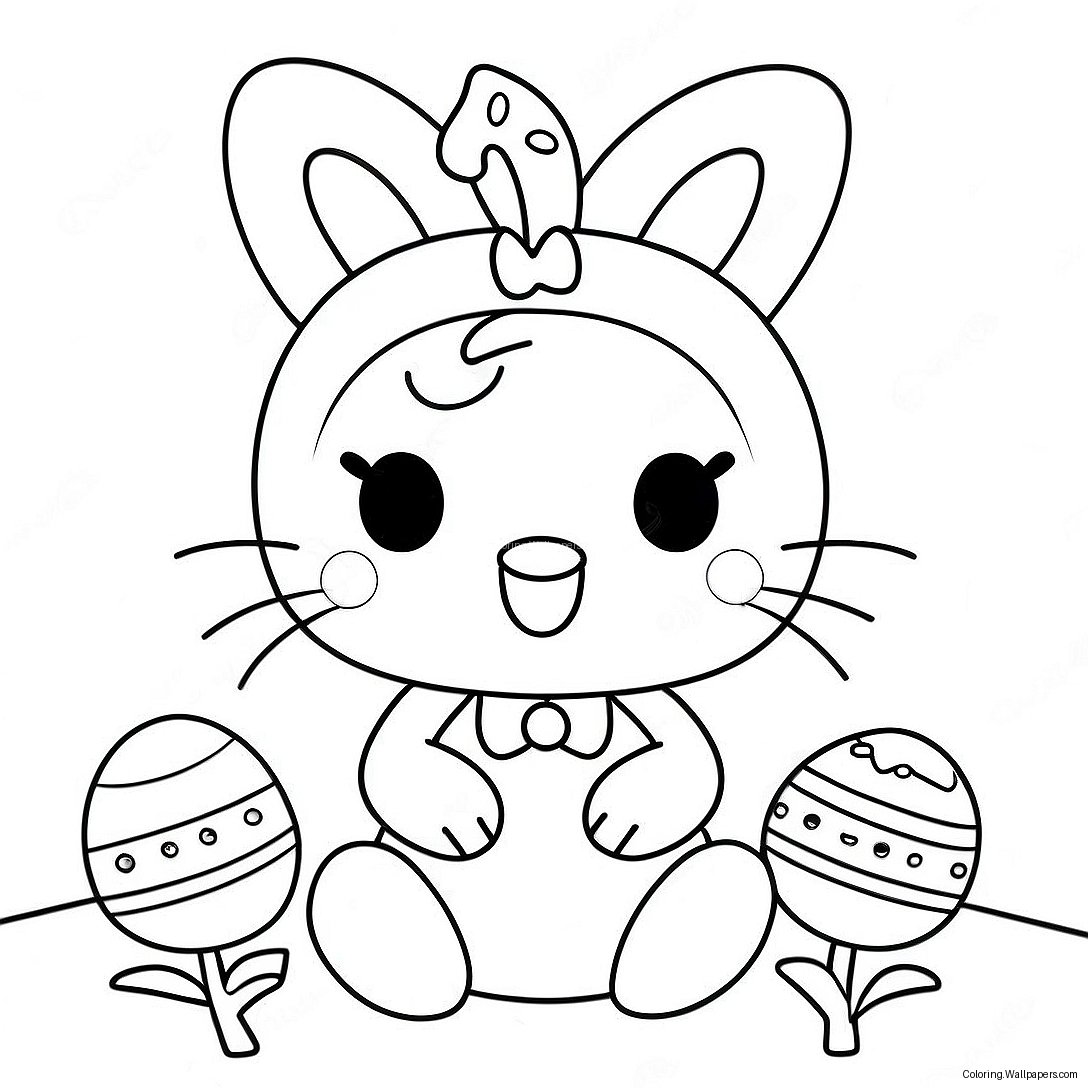 Página Para Colorear Del Conejo De Pascua De Hello Kitty 33061