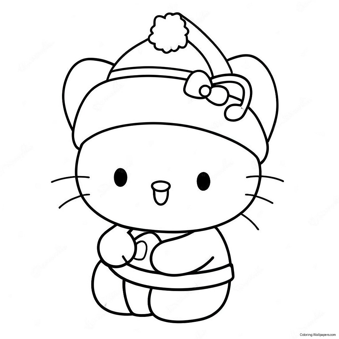 Hello Kitty In A Santa Hat Coloring Page 9871