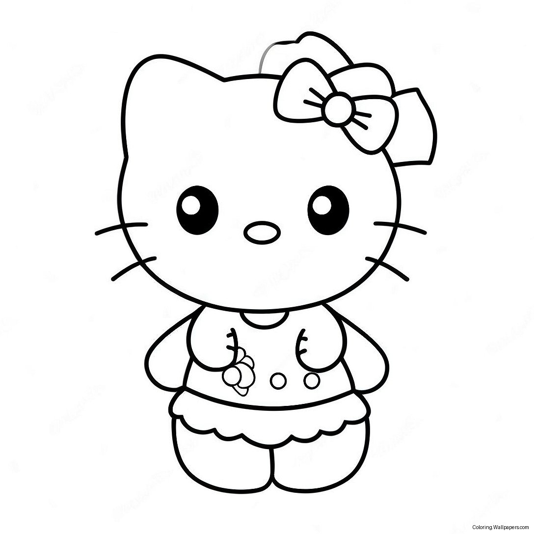 Pagina De Colorat Cu Hello Kitty Și O Fundă Colorată 7277