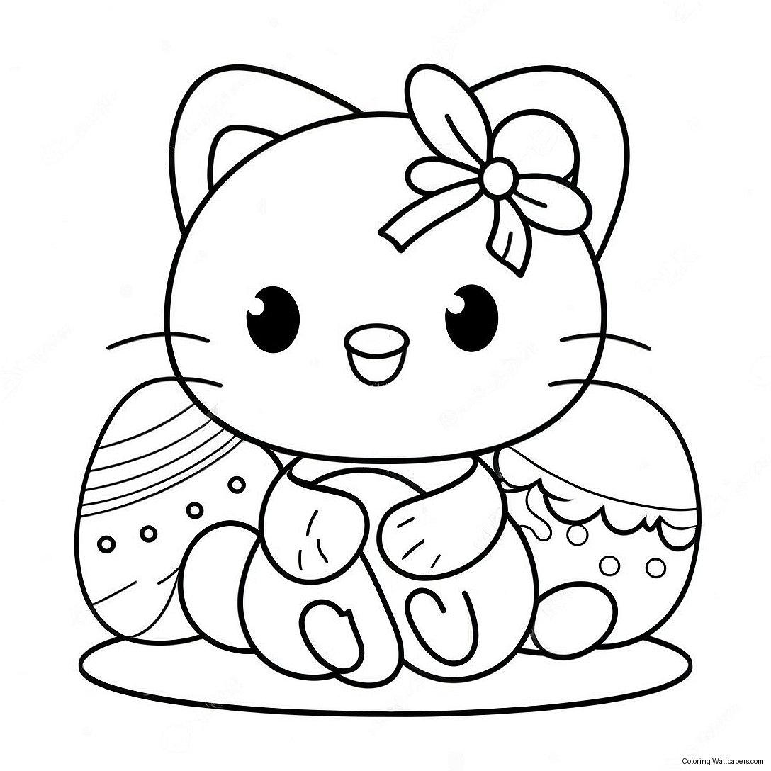 Pagina De Colorat Hello Kitty Cu Ouă Colorate 33042