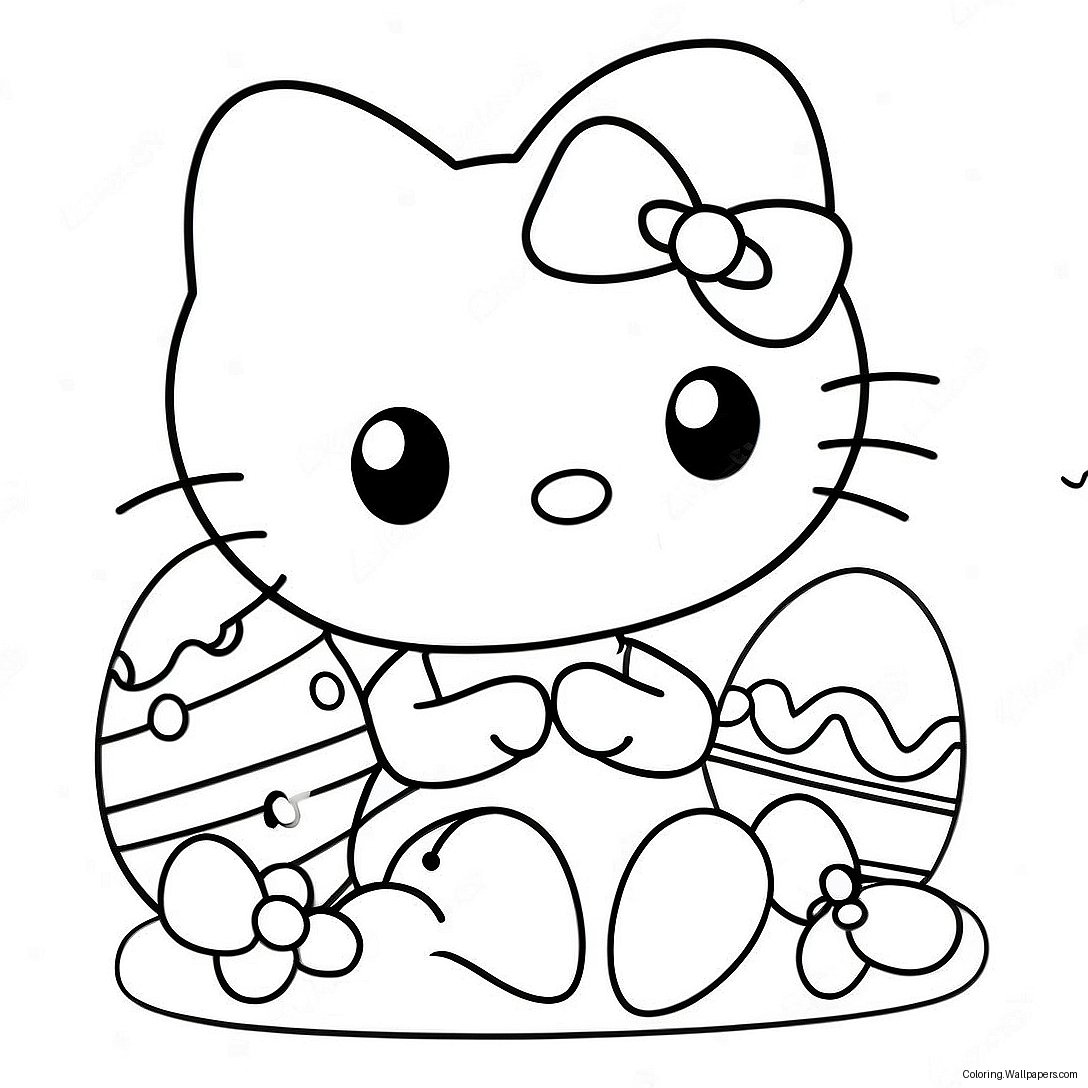 Pagina De Colorat Hello Kitty Cu Ouă Colorate 33043