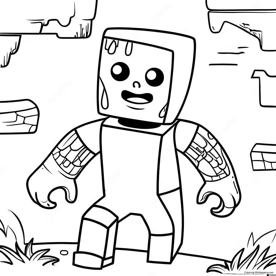 Herobrine With Creeper Coloring Page 14426