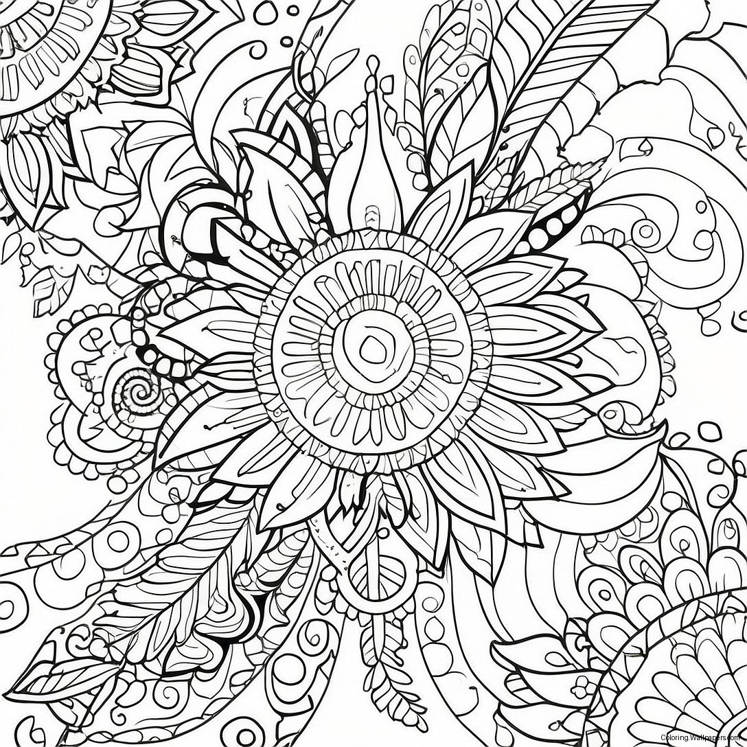 Hippie Trippy Mandala Farvelægningsside 56371