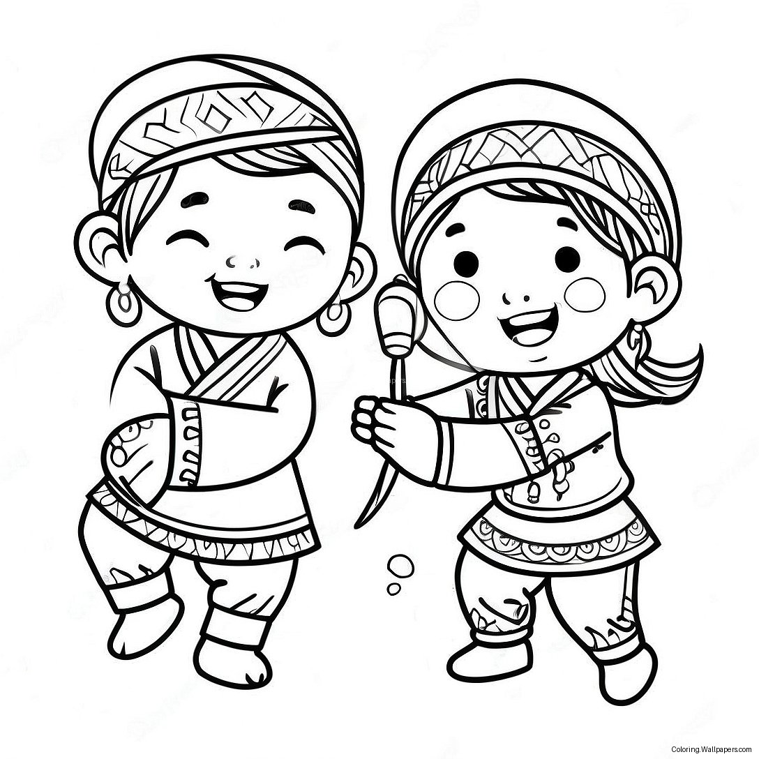 Hmong Children Playing Coloring Page 34746