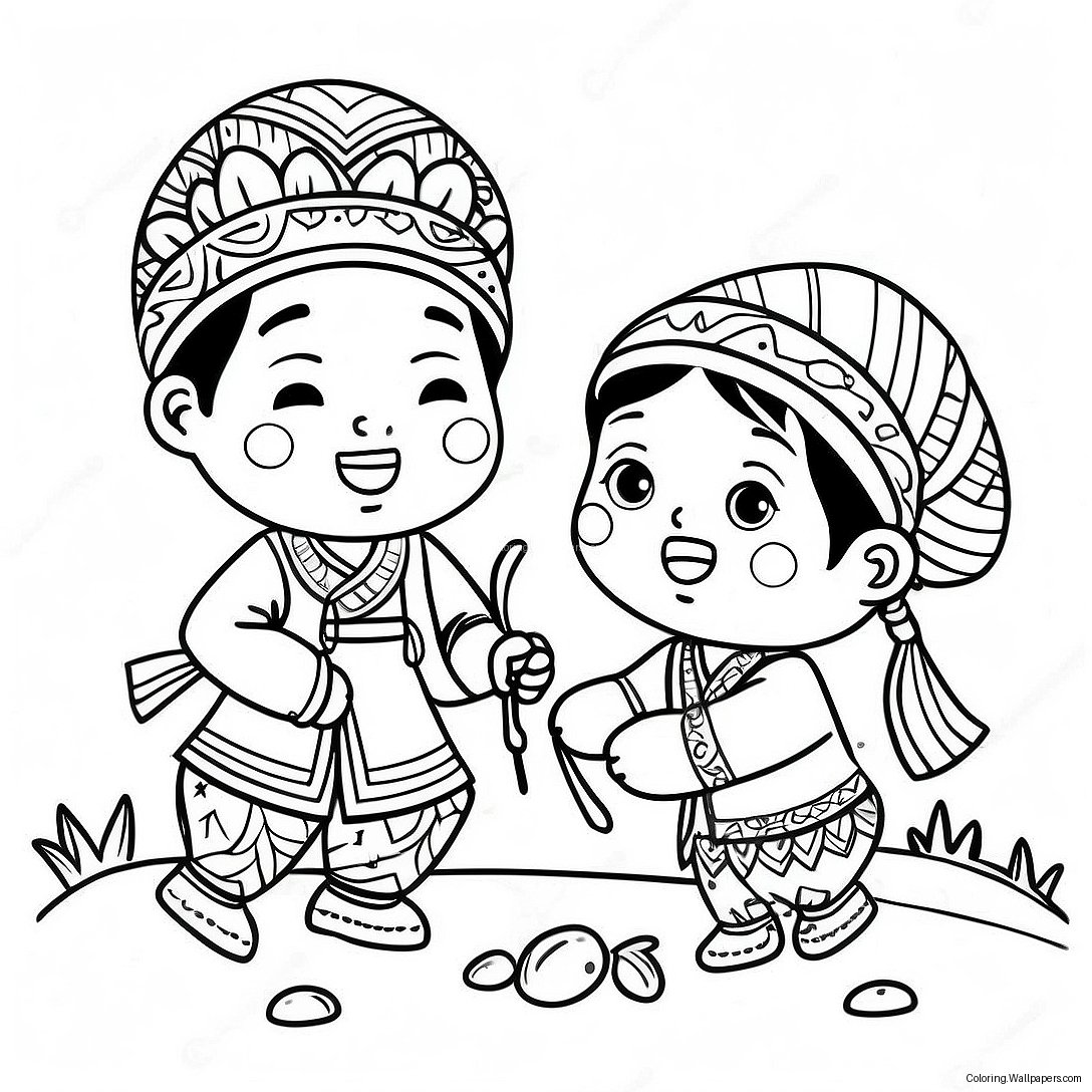 Hmong Children Playing Coloring Page 34747