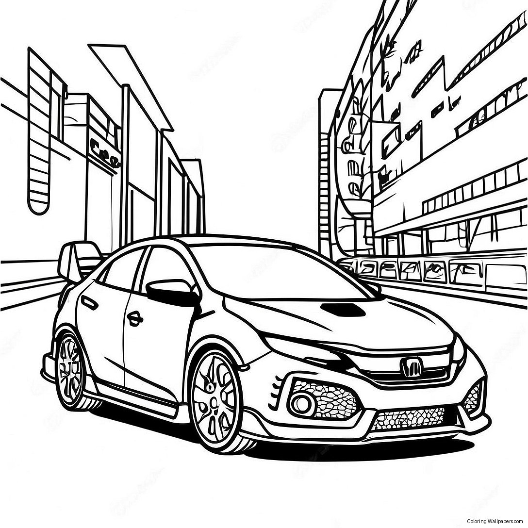 Honda Civic Type R Front View Coloring Page 44514