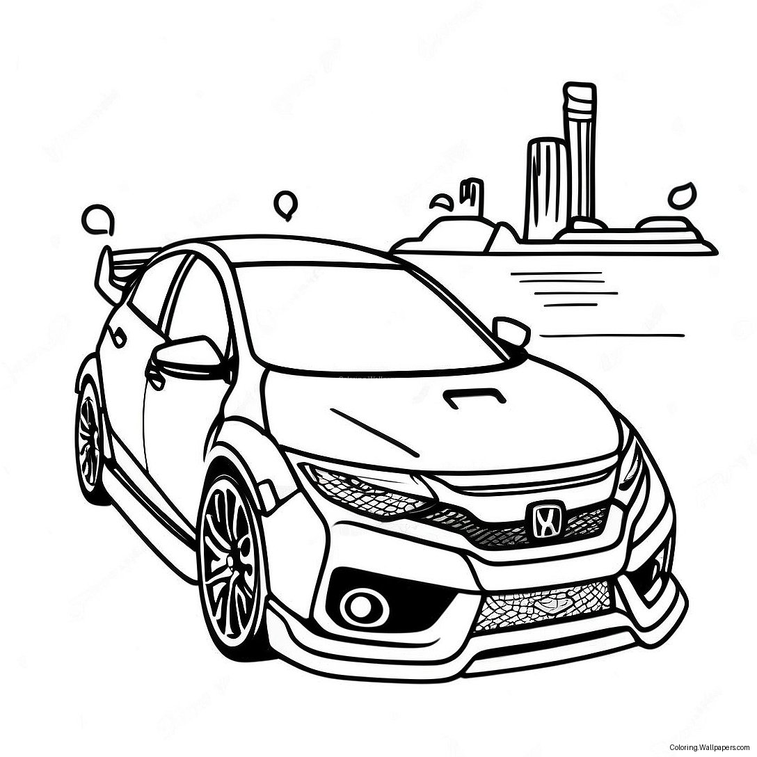 Honda Civic Type R Racing Coloring Page 44505