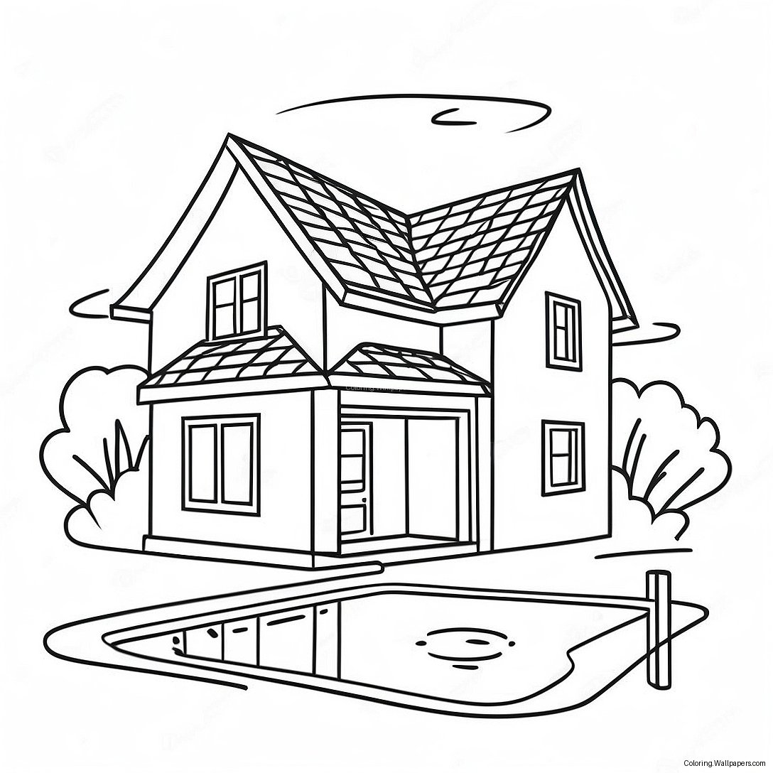 House With Sparkling Pool Coloring Page 38472