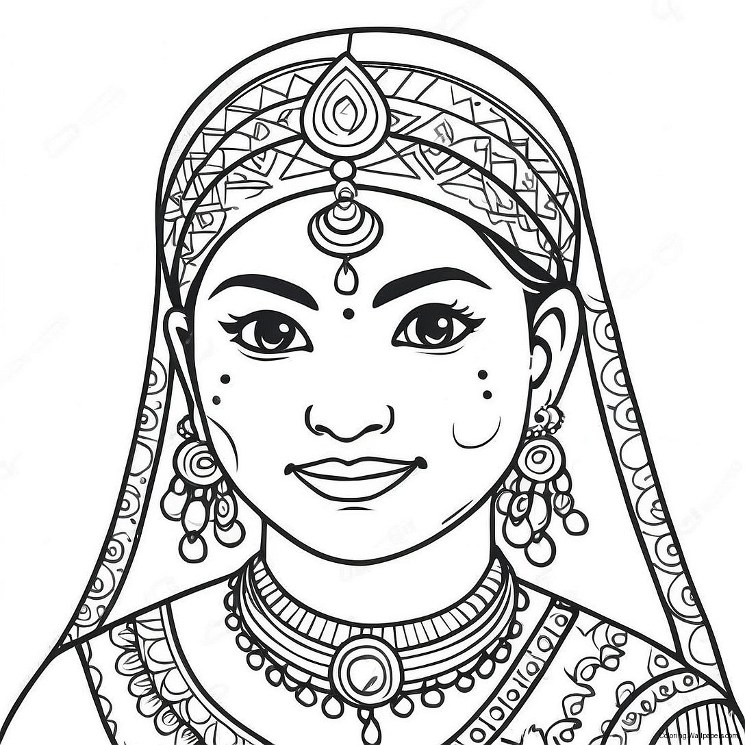 Indian Girl In Traditional Attire Coloring Page 29482