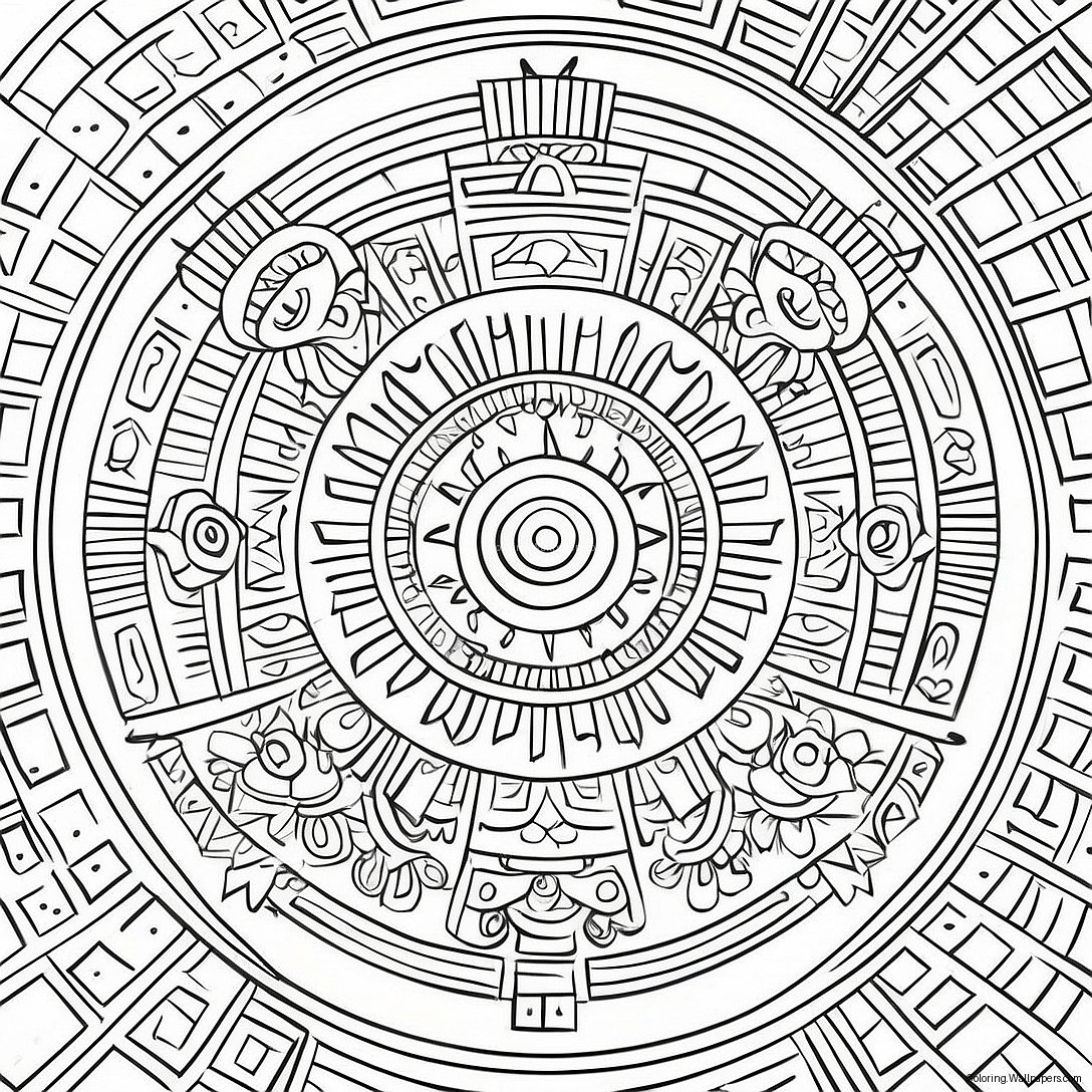 Intricate Aztec Calendar Coloring Page 36044