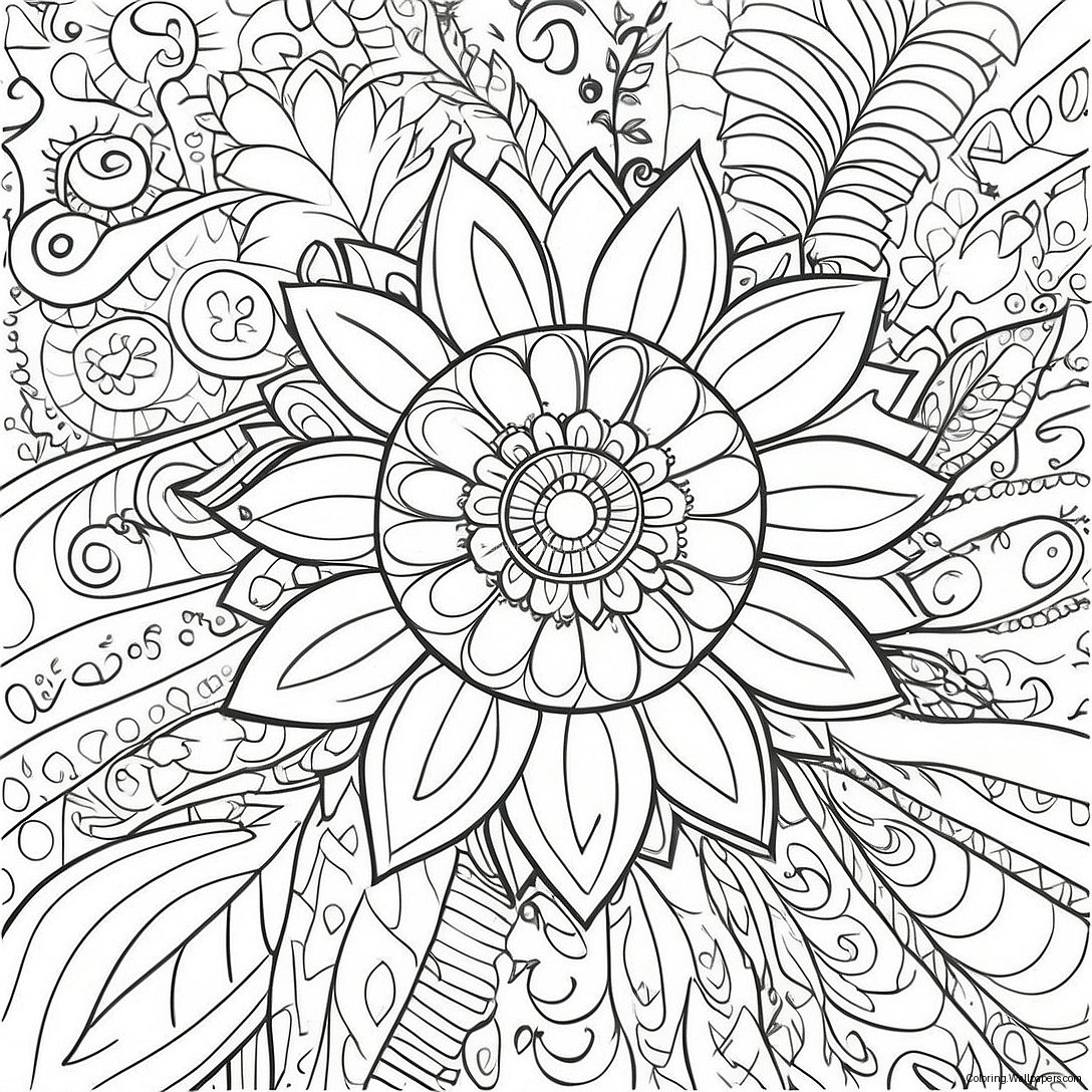 Intricate Bohemian Sunflower Design Coloring Page 33746