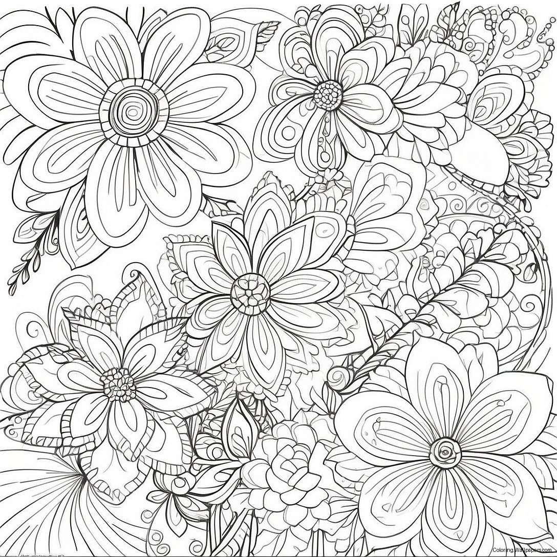 Intricate Bold Line Floral Patterns Coloring Page 10162