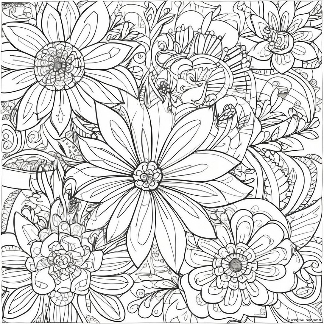 Intricate Bold Line Floral Patterns Coloring Page 10163