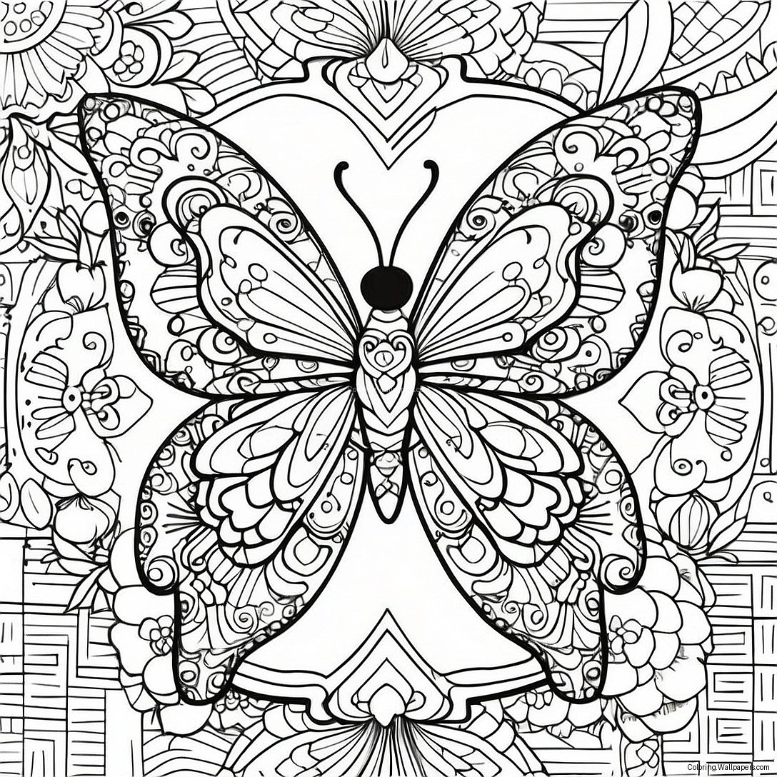 Aufwendiges Schmetterling Mandala Ausmalbild 9161