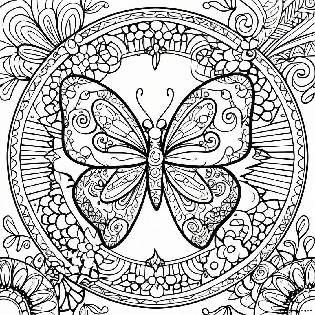 Aufwendiges Schmetterling Mandala Ausmalbild 9162