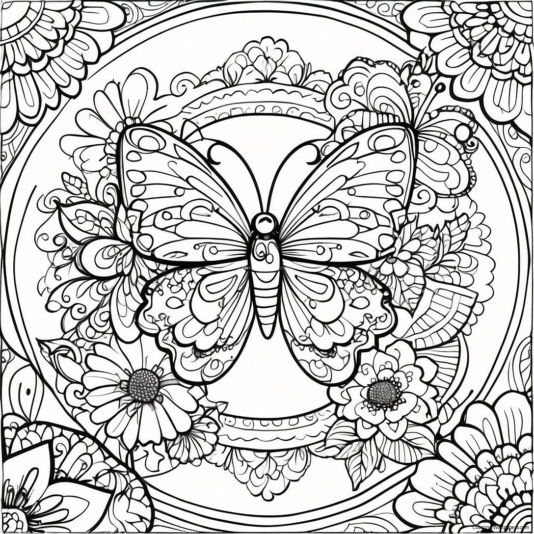 Aufwendiges Schmetterling Mandala Ausmalbild 9163