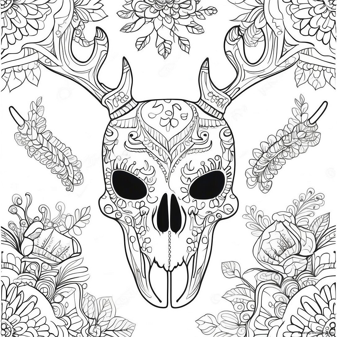 Intricate Deer Skull Design Coloring Page 52518