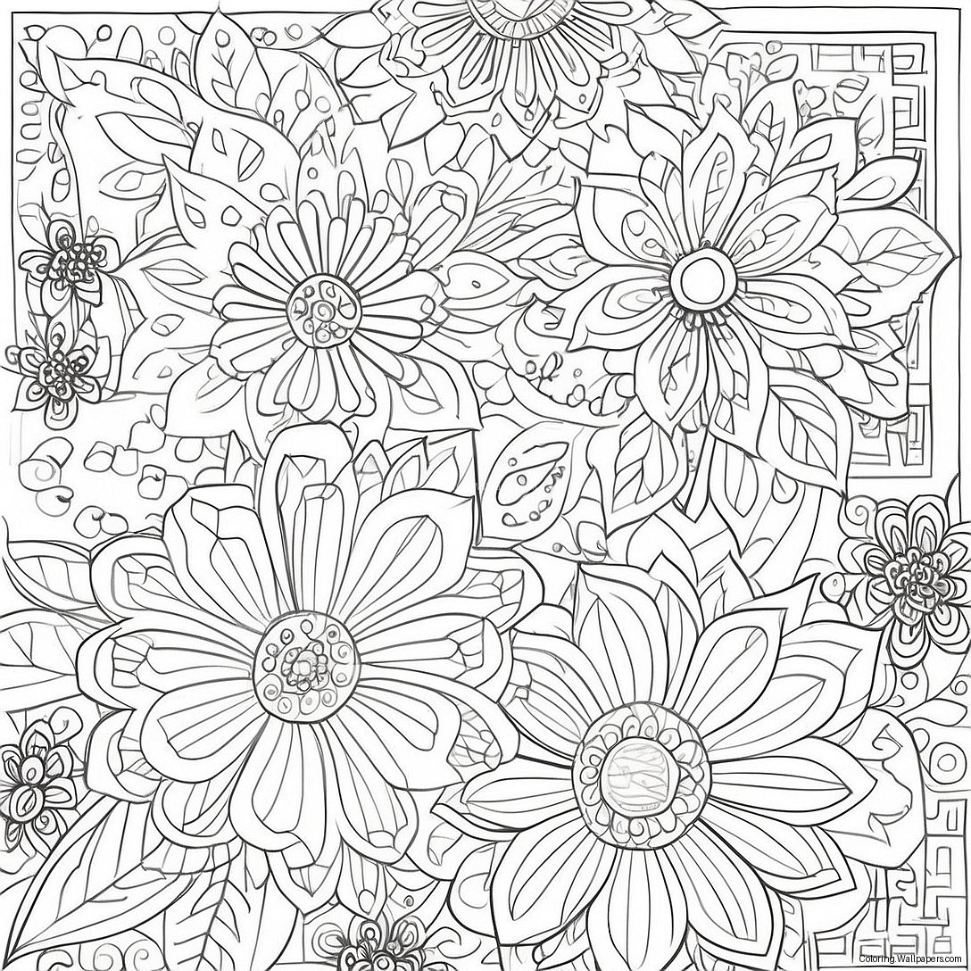 Intricate Floral Patterns Adult Coloring Page 52595