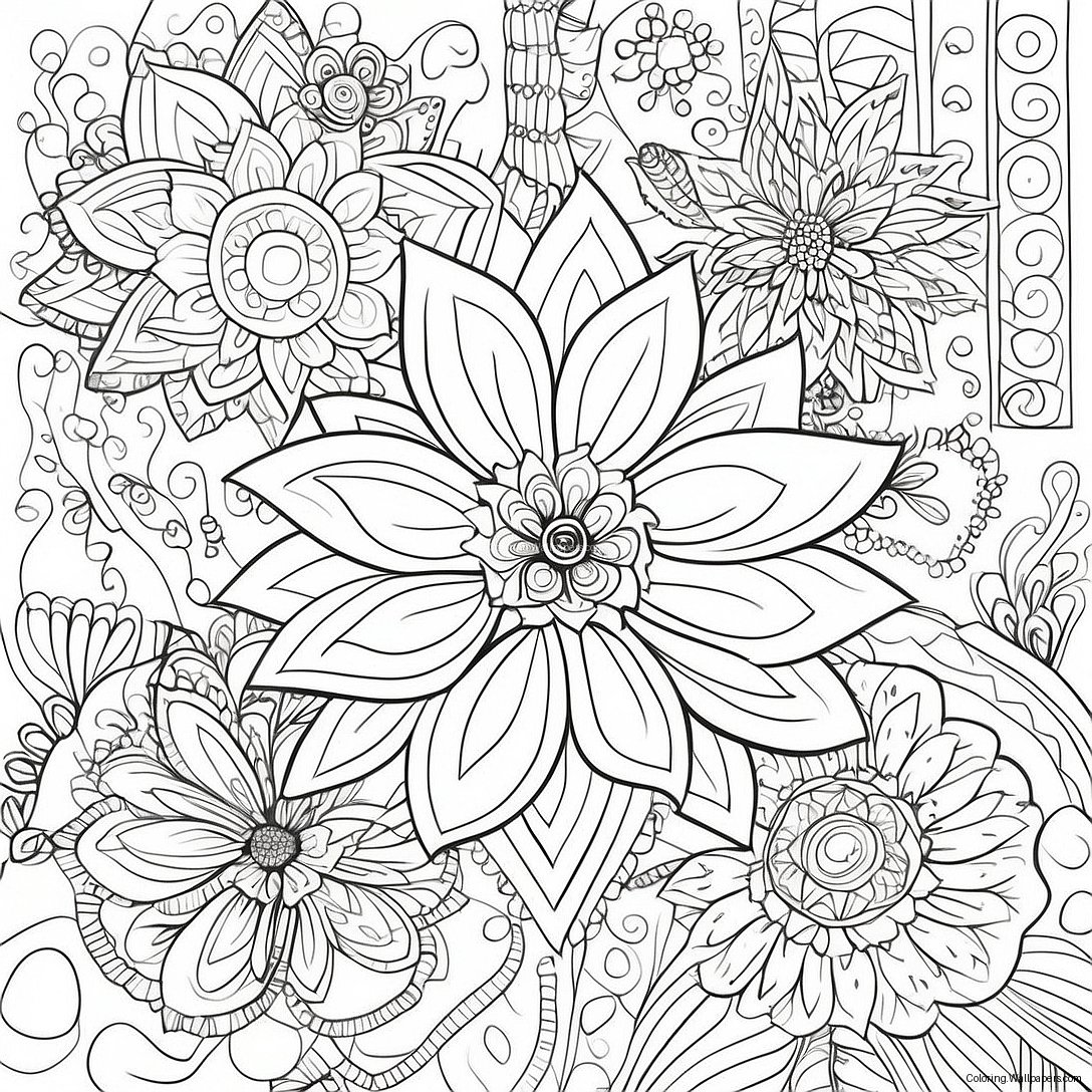 Intricate Floral Patterns Adult Coloring Page 52596